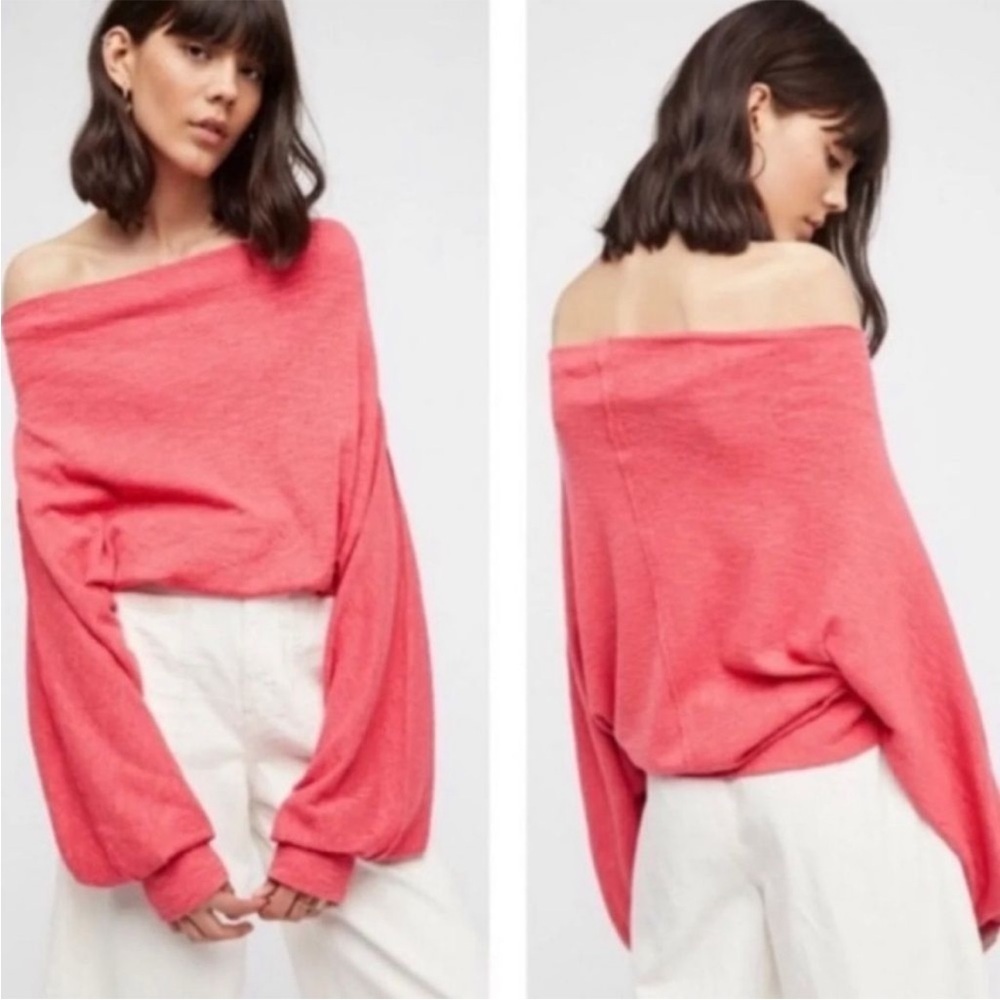 Free People Skyline Thermal Off-Shoulder Pink Red Raspberry‎